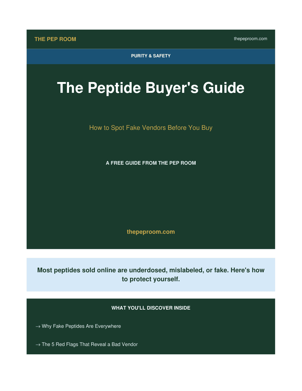 First page preview of Peptide Buyers Guide Spot Fake Vendors